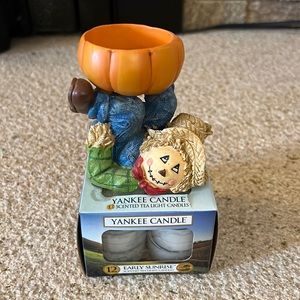 Yankee Candle Early Sunrise Tea Lights and Scare Crow Holder - Never Used.